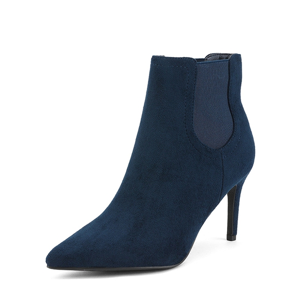 Pointed Toe Stiletto Chelsea Ankle Booties - NAVY SUEDE -  0
